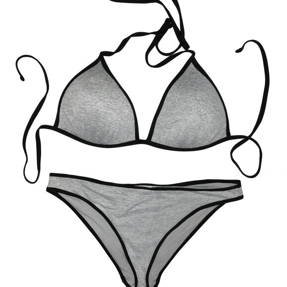 H&M Grey & White Contrast Binding Bikini Set Top Size 12 Bottoms Size 10-A167 - Picture 1 of 7